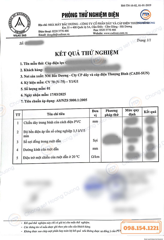 phiếu kiểm định dây tiếp địa nhà dân